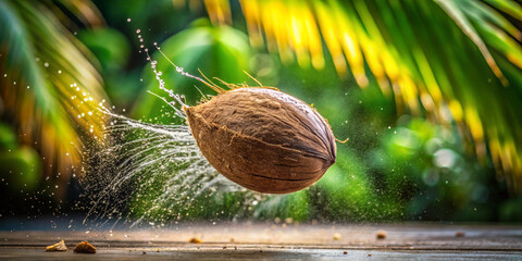 Falling coconut with selective focus