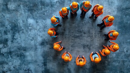 Fototapete - Teamwork image of people of various professions forming a circle businessman engineer researcher security guard : Generative AI