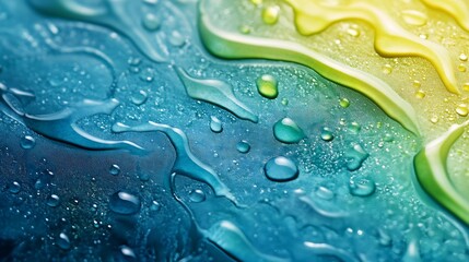 Poster - Abstract blue and green colorful background with oil on water surface Oil drops in water abstract psychedelic abstract image : Generative AI