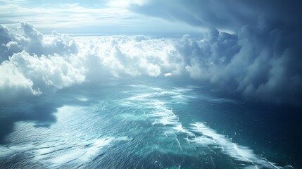 Seen from an aerial view a rain squall sweeps across the tropical Pacific Ocean : Generative AI