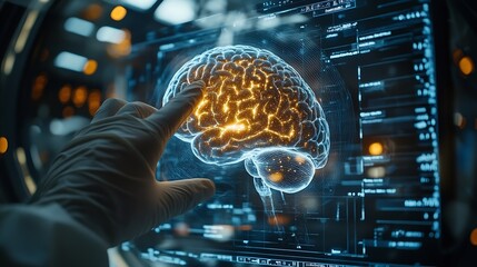 Poster - Doctor checking brain testing result with innovative medical technology diagnose and examine patient brain with intelligence software AI Medical healthcare and digital science in futur : Generative AI