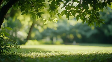 Poster - Blurred of green natural tree in park background : Generative AI