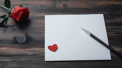 Semi close-up of a handwritten love letter on a vintage desk, soft natural lighting, focus on words of affection, deep emotional tone, romantic atmosphere, copy space for text,