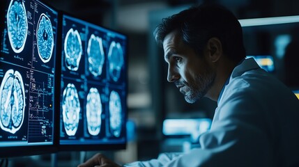 Poster - Medical technology Doctor use intelligence software of AI for diagnosis brain increasing accuracy patient treatment Research and Medical development technology to improve patient healt : Generative AI