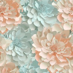 Wall Mural - Seamless pattern of layered, dimensional floral blooms with a 3D effect