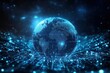 © VactorBot - A blue planet with a glowing surface and a bright blue sky. The planet is surrounded by a network of wires and circuits