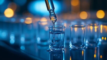Poster - Dripping liquid from pipette into test tube on blurred background closeup : Generative AI