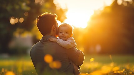 Child embrace parents happiness playing in green grass in park Happy mother father hug baby son walking in garden at sunset Family spending time together outdoors Childrens day Friendl : Generative AI