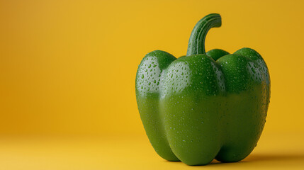 Wall Mural - fresh green bell pepper isolated on yellow background