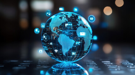 Wall Mural - global internet connectivity with search engines orbiting concept: illustrates the importance of int