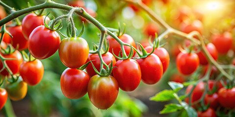 Tomatoes on branch with full depth of field