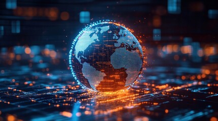 Wall Mural - a computer generated image of a globe with a blue and orange background.