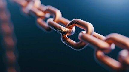 Close-up of metallic chain links with focus on single link.
