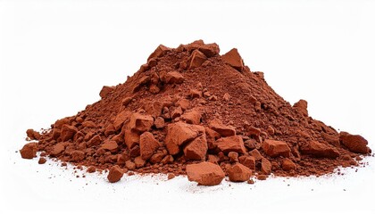 a small heap of red clay soil with distinct, rugged clumps, isolated on a white background,