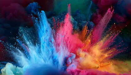 Wall Mural - Multi-colored powder explosion with a mix of vibrant hues, captured in a layered, cascading 