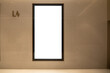 © Doublelee - Blank white empty mockup background texture of a blank, rectangular billboard or digital display mounted on a beige wall in an indoor hallway with a modern, minimalist design