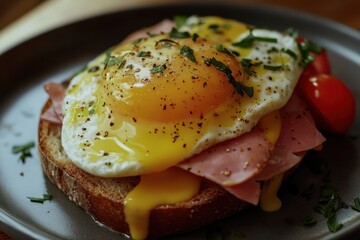 Sticker - New eggs benedict on toast with tomato and ham