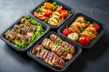 Sticker - Nutritious catering lunch delivery with steak chicken fish and veggies Daily meal plan delivery with takeout containers online ordering