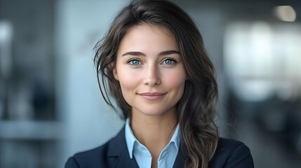 Poster - A professional woman smiling confidently in an office setting.