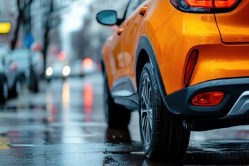 Poster - Orange suv car on city street reversed