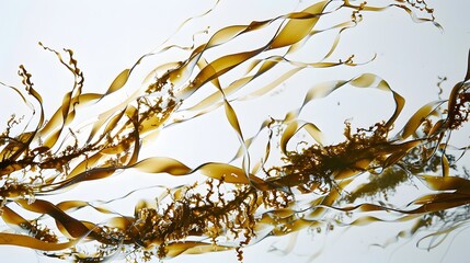 Wall Mural - swaying kelp seaweed isolated on white background. 