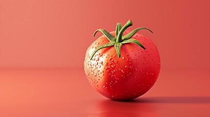 single fresh tomato isolated on red background