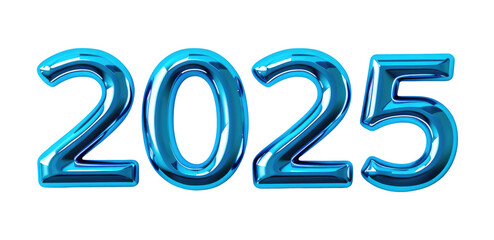 Happy new year 2025, blue numbers isolated on transparent background