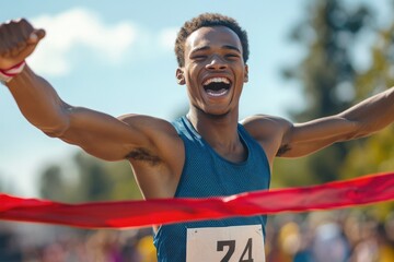 teenage male athlete wins race