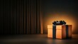 © LittleSeven - A mysterious present box with dark ribbons, placed in a dimly lit room, suspense and intrigue concept