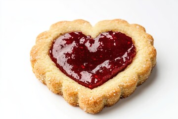 Poster - Valentine s Day Linzer cookie with strawberry jam Austrian butter biscuit White background with clipping path