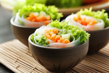 Canvas Print - Vegetable spring rolls in Chinese dish