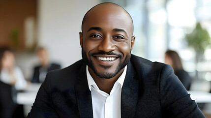 Canvas Print - A smiling man in a suit, exuding confidence in a professional setting.