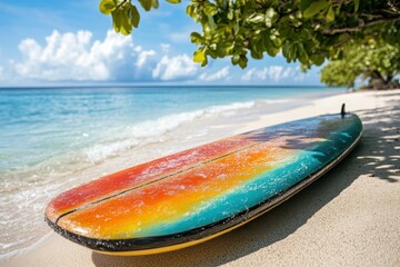 Wall Mural - Vibrant surfboard on the beach