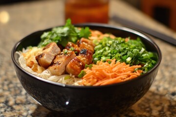 Vietnamese egg roll noodle bowl