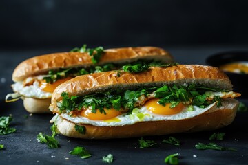 Poster - Vietnamese egg sandwich on dark surfaces