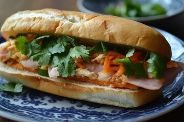 Canvas Print - Vietnamese sandwich with chicken ham banh mi