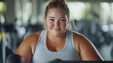 A smiling woman in a gym, ready for a workout session.