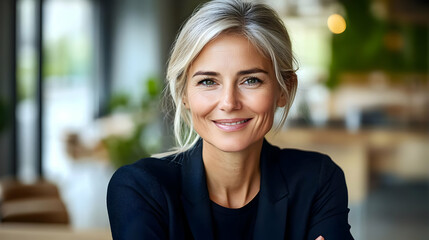 Poster - A smiling woman in a professional setting, exuding confidence.