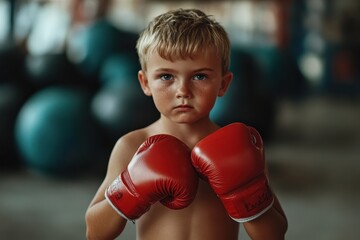 Wall Mural - Young boy training in boxing