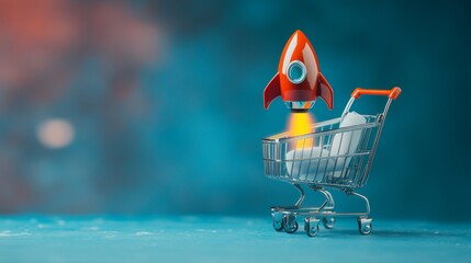 Rocket Powered Shopping Cart. Fast Delivery, E-Commerce Speed