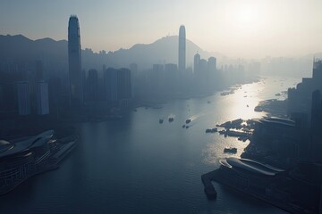 city skyline at sunset