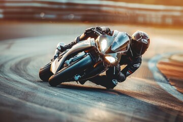 Wall Mural - Motorcyclist leaning into fast curve on rural road