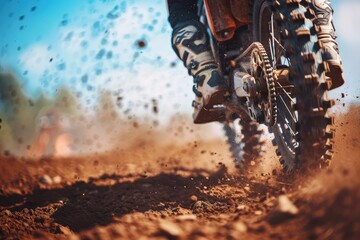 Wall Mural - Mountain motocross race in daylight featuring close up shots of acceleration in action sport