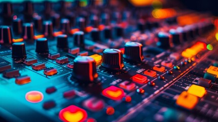 Poster - Audio mixing board with vibrant controls and minimal background