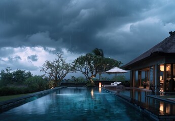 Luxury Villa with Pool and Stormy Sky