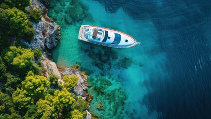 Poster - Luxury Yacht Anchored in a Secluded Cove