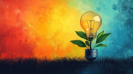 Canvas Print - Light Bulb Plant Growing on Abstract Background