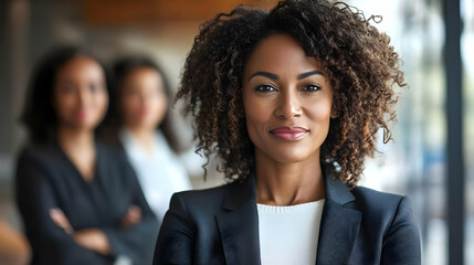 Sticker - Professional woman with curly hair in business attire.