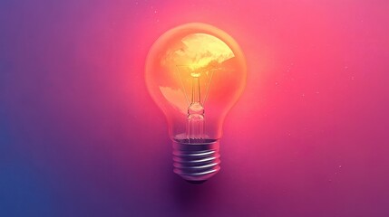 Canvas Print - Glowing Light Bulb on a Pink and Purple Background