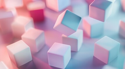 Poster - Clean, modern background with a scattering of geometric cubes in soft, muted colors and gentle gradients